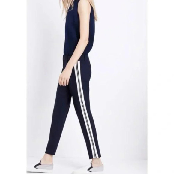 Vince Side Stripe Stretch Wool Trouser Pants Navy Blue 9919 - Picture 1 of 11